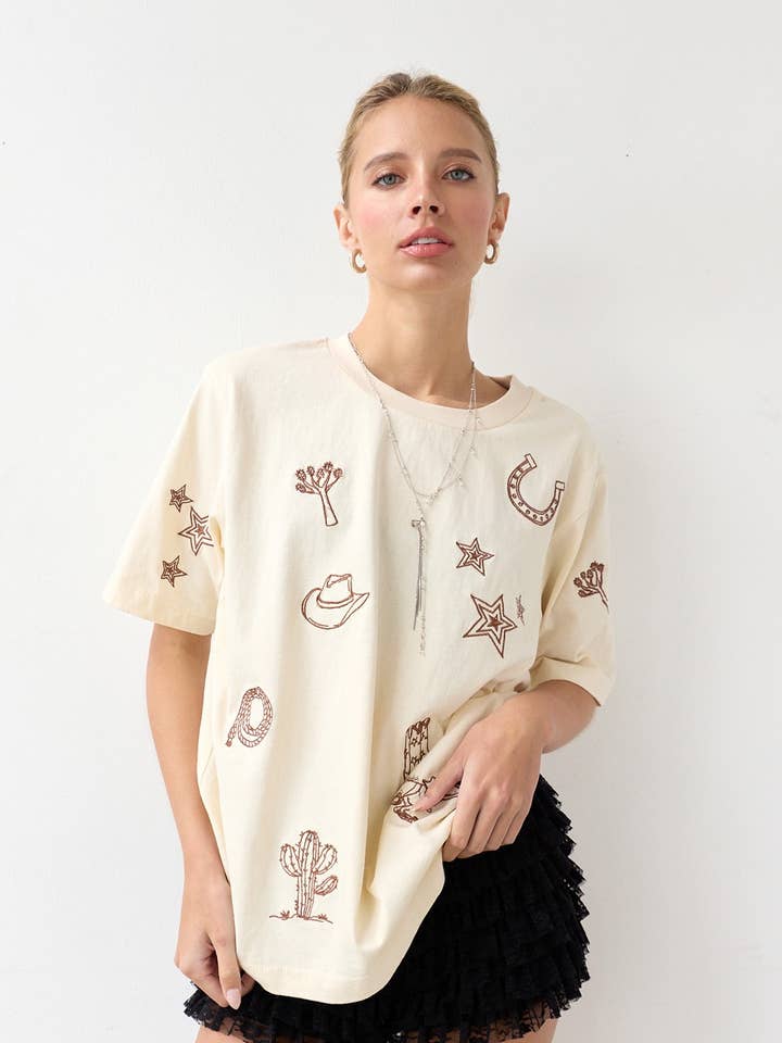 CREAM Cowboy Embo Tee - RTK1026 for wholesale on Faire0