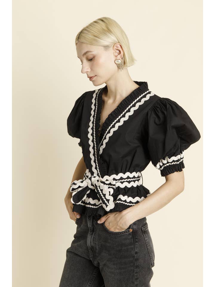 Aureum - Wholesale Blouse - Women's - AT1832 - RIC RAC TRIM PEPLUM BLOUSE