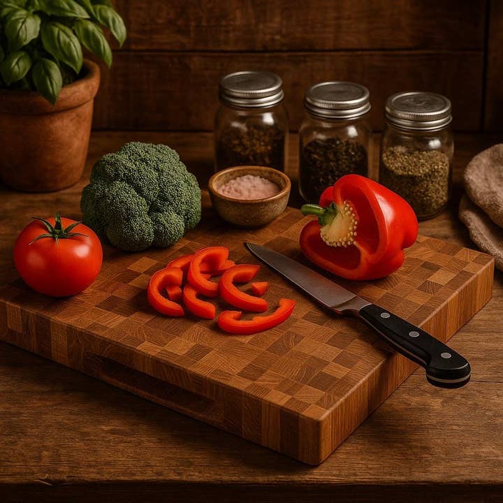 White Oak End Grain Cutting Board - Handmade with Handles for wholesale by HoneyPunch Woodworks
