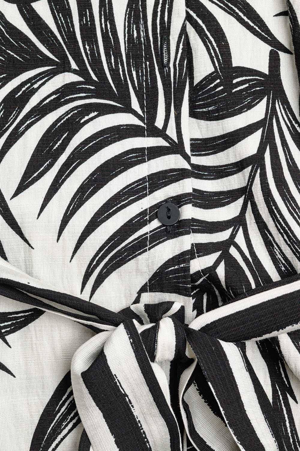 NERO Abito midi a maniche lunghe con motivo tropicale in bianco e nero in vendita all'ingrosso su Faire8