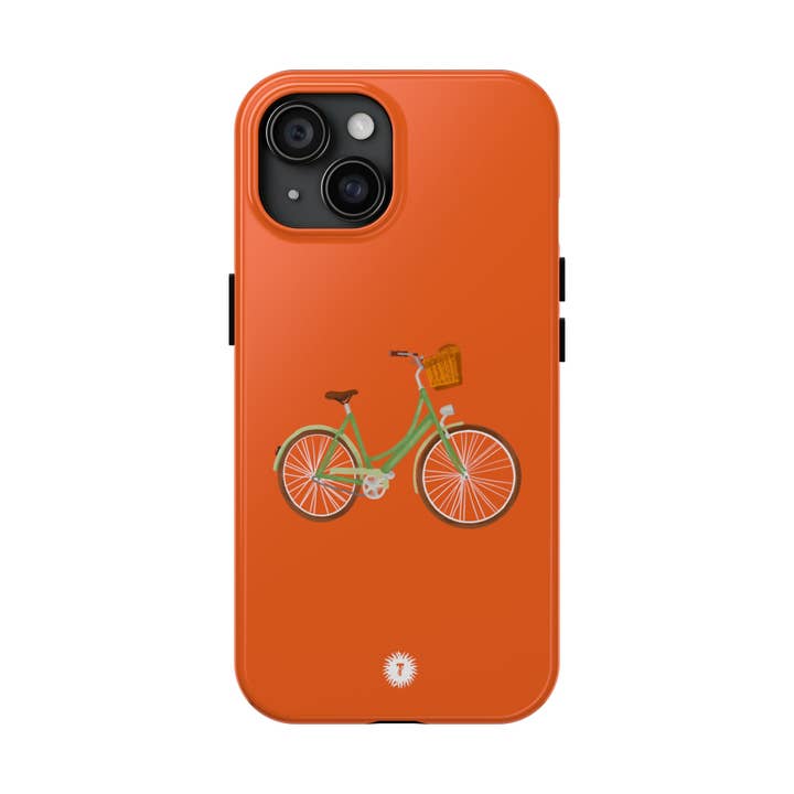 Orange cykelmaleri telefontaske for engroshandel hos Thursday’s Child Creative Studio