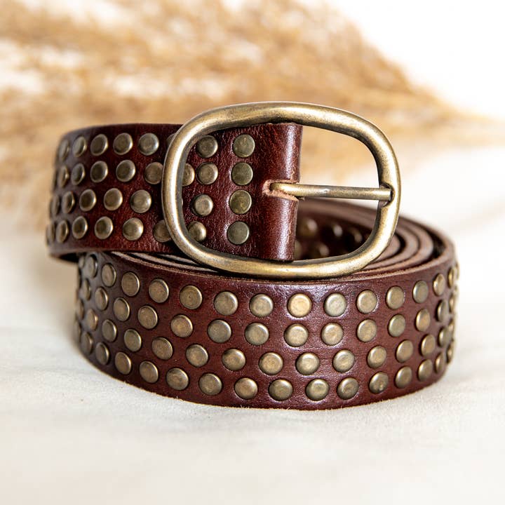 Lula Natura - Wholesale Belt - Women's - DARK BROWN LEATHER BELT WITH STUDS0