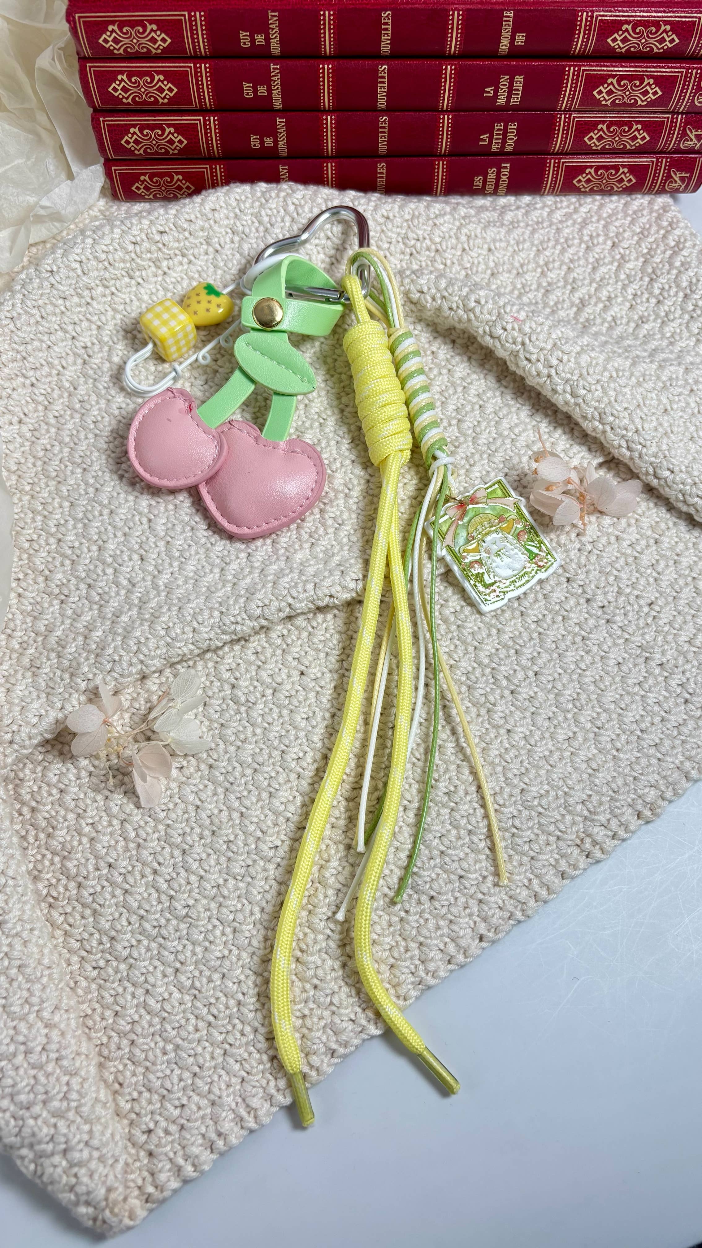 Yellow Bag charm and keychain Cerises PC28 for wholesale on Faire