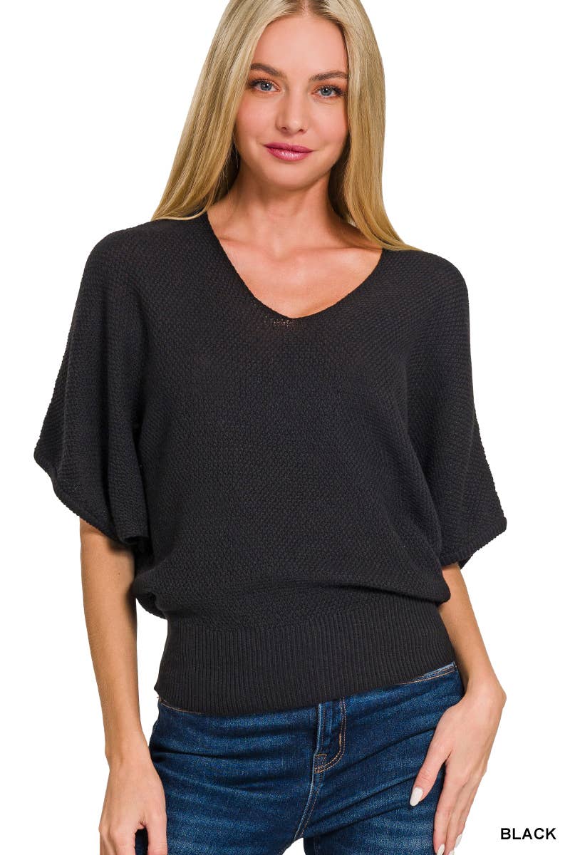 42POPS - Wholesale Knit Sweater - Women's - ',,..._ V Neck Short Sleeve Dolman Sweater0