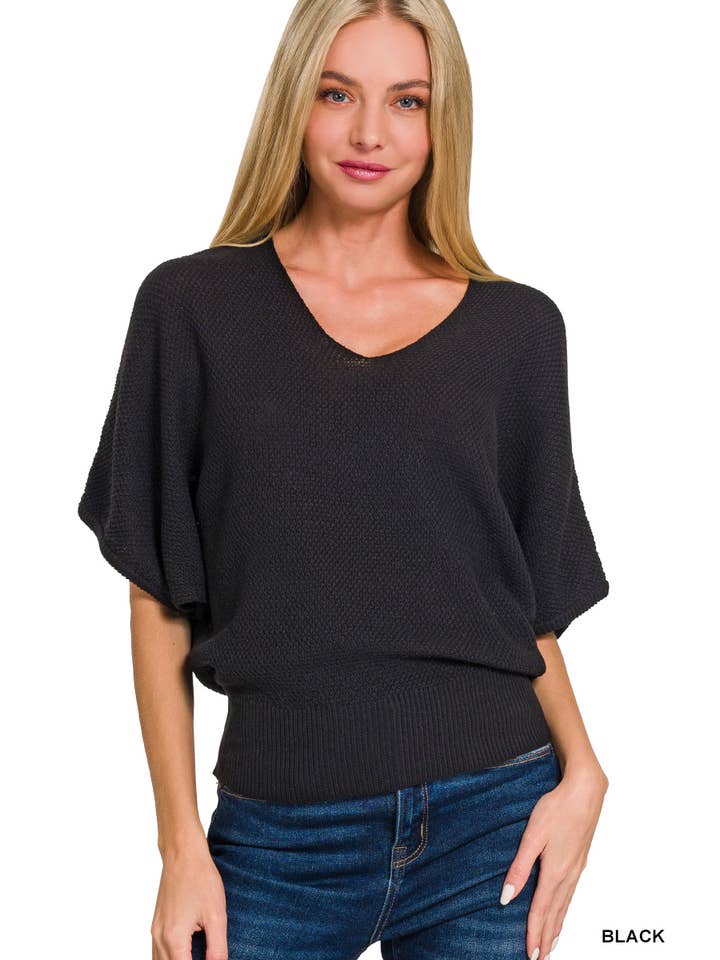 42POPS - Wholesale Knit Sweater - Women's - ',,..._ V Neck Short Sleeve Dolman Sweater