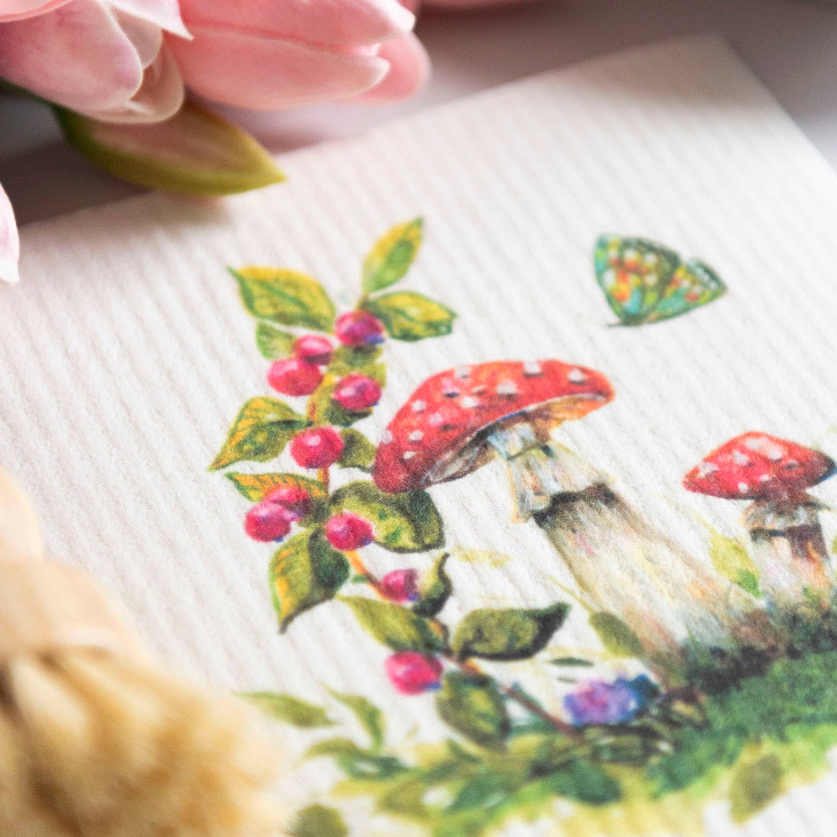 Alla Dickson Art – Engroshandel Køkkenhåndklæde – Svampe Karklud Amanita Muscaria Genanvendelig opvaskeklud 1