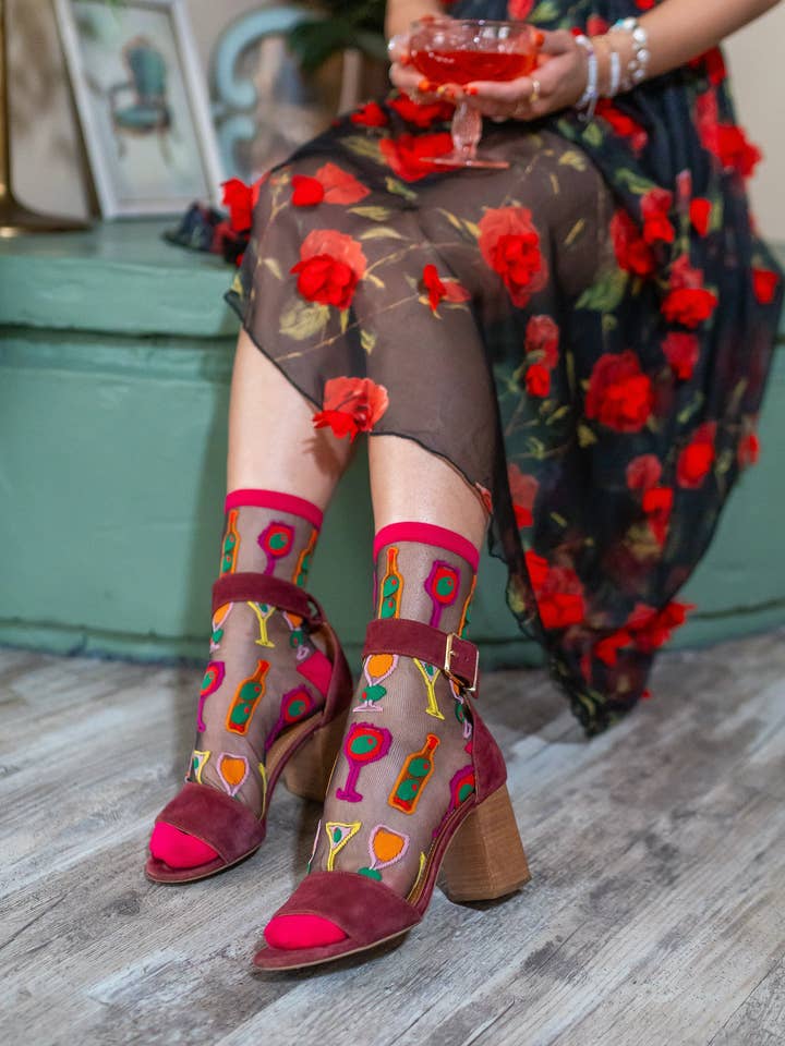 Sock Candy - Wholesale Socks - Women's - Cocktail Hour Black Sheer Crew Sock
