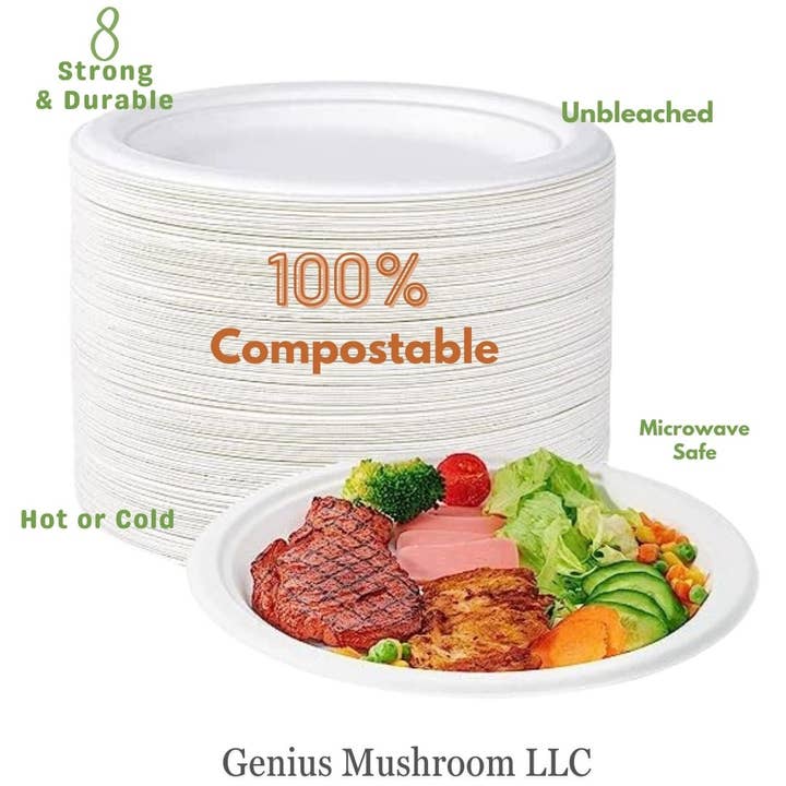 GeniusMushroom - Wholesale Disposable plate - Disposable 9 inches Round Bagasse plates- 1000/Pack2