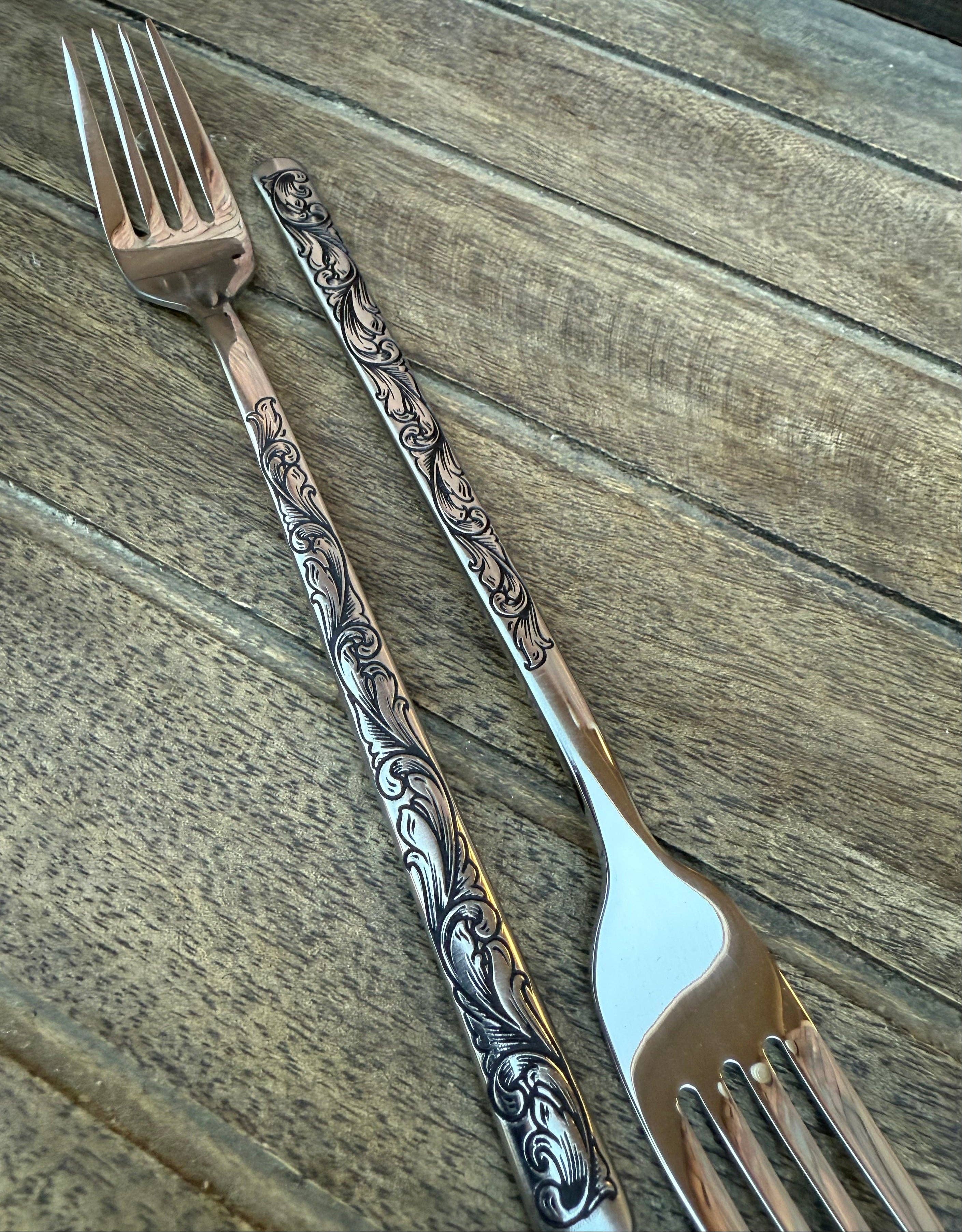 Boles silver, LLC - Wholesale Table Fork - Engraved Cake Forks - Stainless Steel Wedding Cake Fork Set3