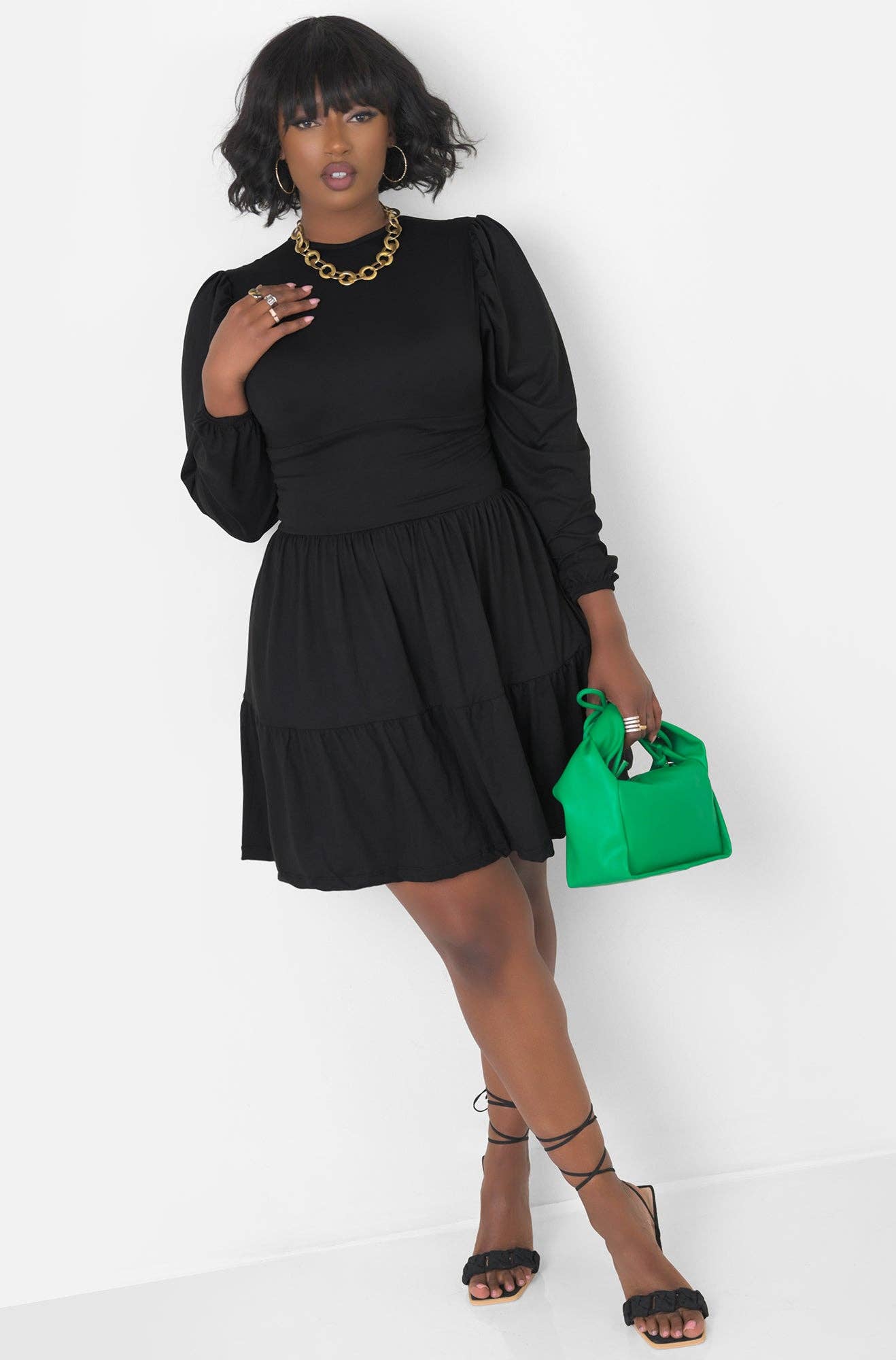 Black Time & Time Again Oversized Sleeve Skater Mini Dress for wholesale on Faire2