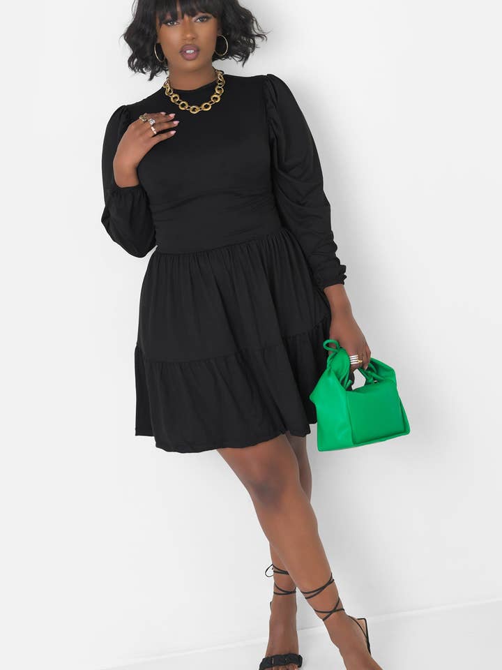 Black Time & Time Again Oversized Sleeve Skater Mini Dress for wholesale on Faire2