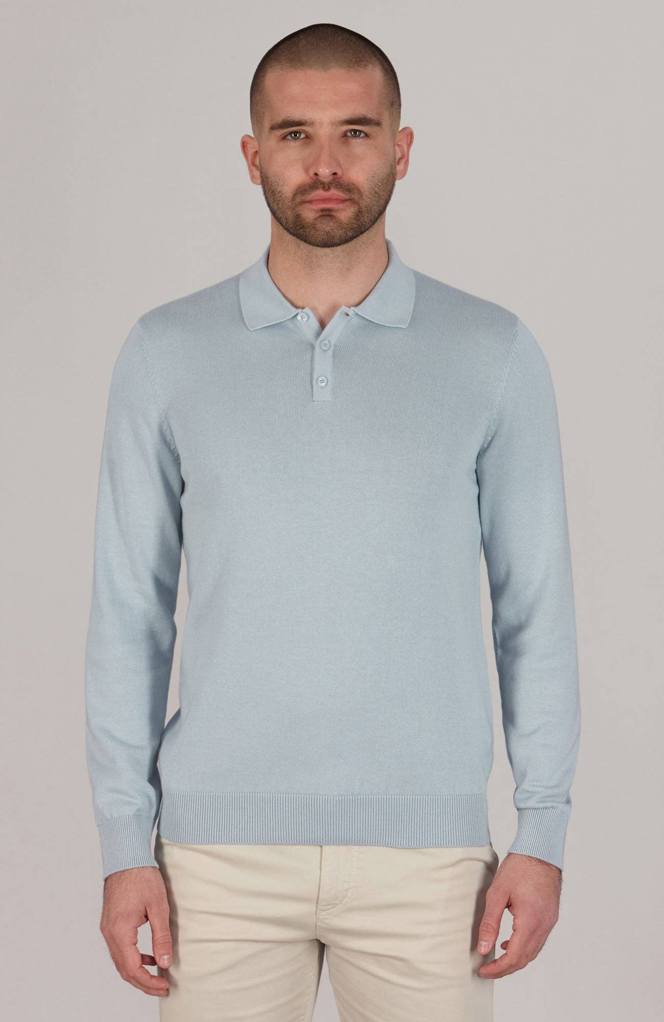 Paul James Knitwear – wholesale Polo – Men’s – Mens Lightweight Cotton Long Sleeve Knitted Polo Shirt13