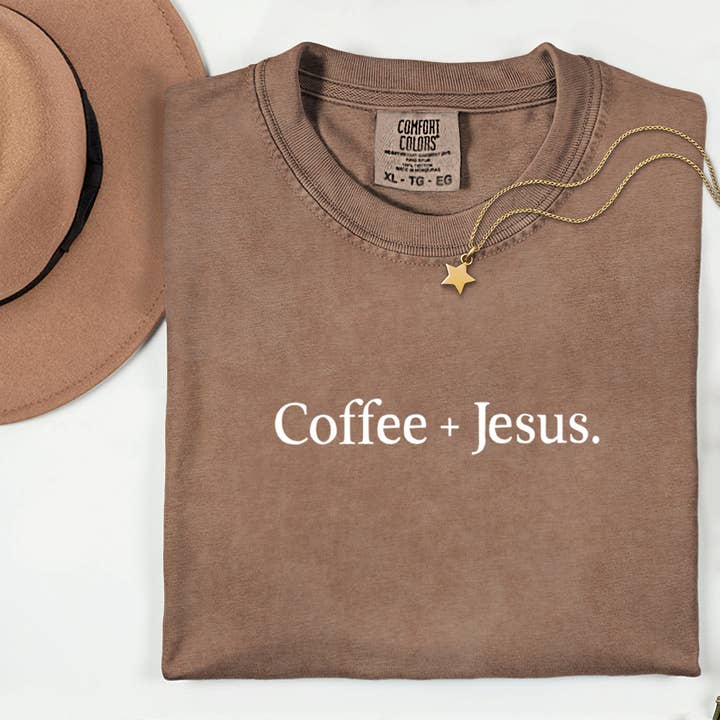 Coffee + Jesus Fall Thanksgiving day Christmas Autumn Comfort Colors Garment Dyed T Shirt for wholesale by Verita Culture