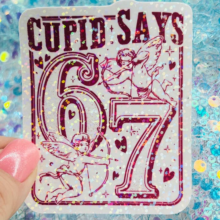 WS Cupidon Dit 67 Autocollant Holographique Rétro Meme pour la vente par FatedFiction