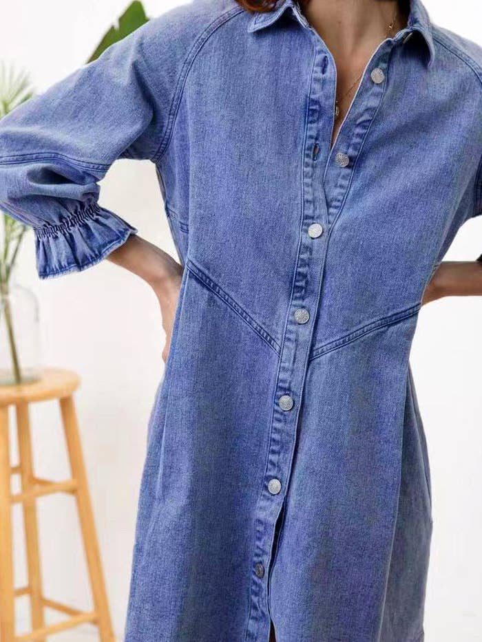 alberalkirk - Wholesale Dress - Women's - Lantern Sleeve Denim Dress Women Multiple Colors N5A117