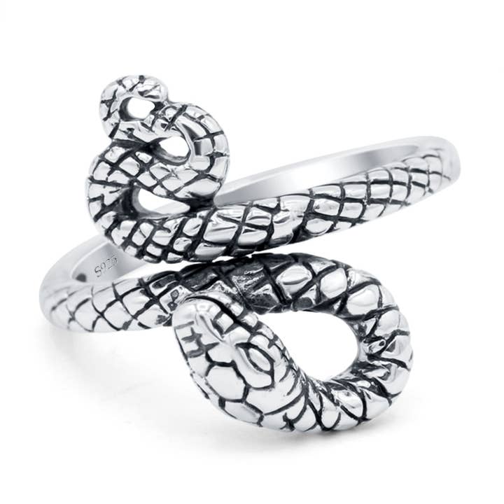 Sterling Silver Snake Oxidized Band Thumb Ring (17mm) for wholesale on Faire