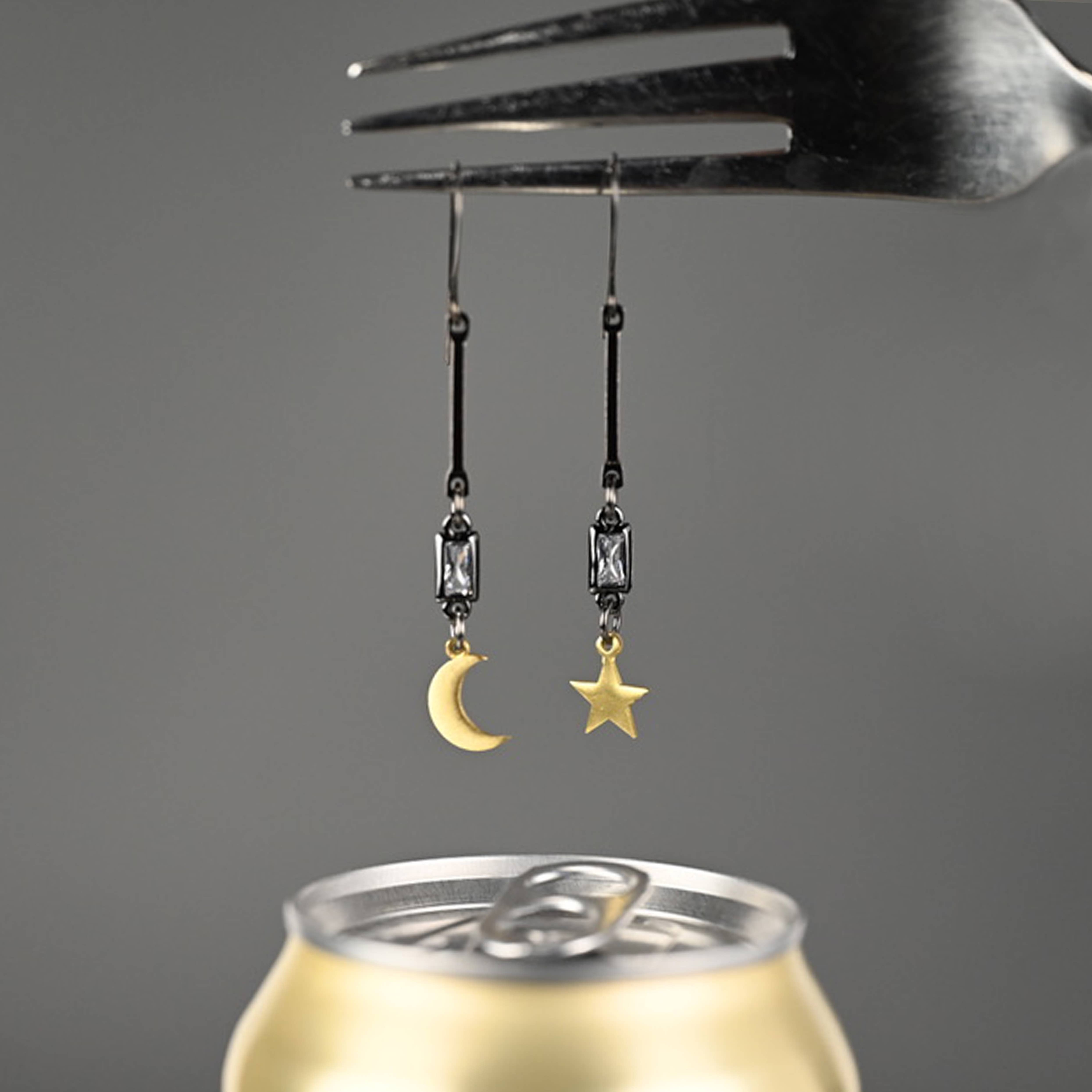 KBD Studio - Wholesale Dangle Earrings - Moon & Star Mismatched Mixed Metal Earrings1