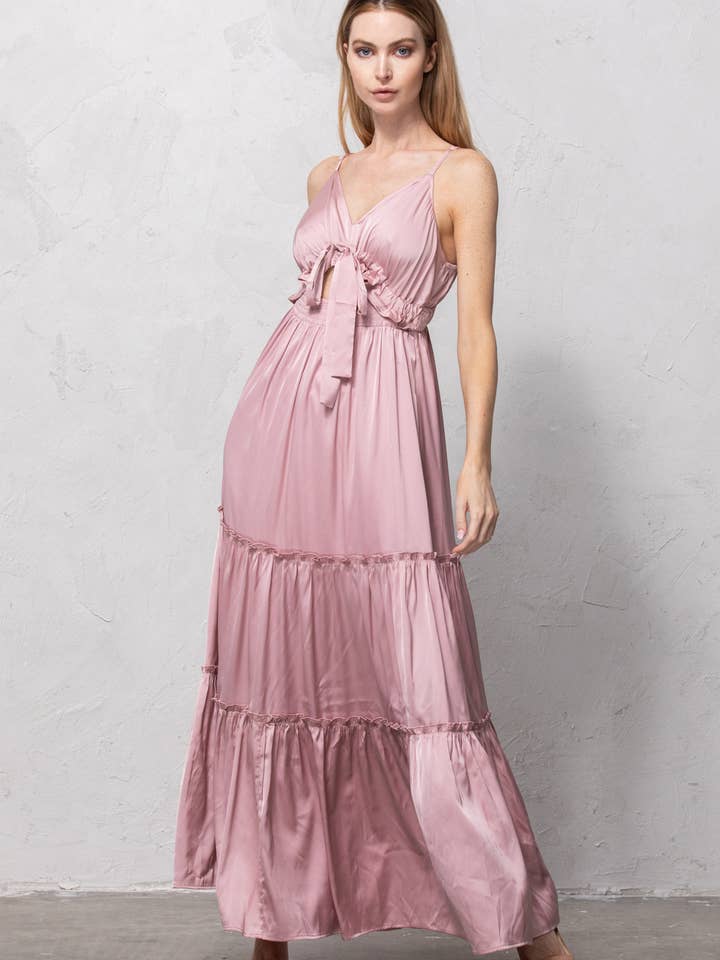 Vestido largo con abertura fruncido para venta al por mayor de Dear Daisy