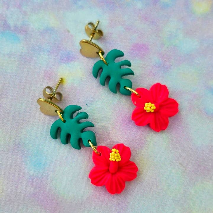 Hibiscus, Toucan and Coconut Dangles for wholesale by blurandbake