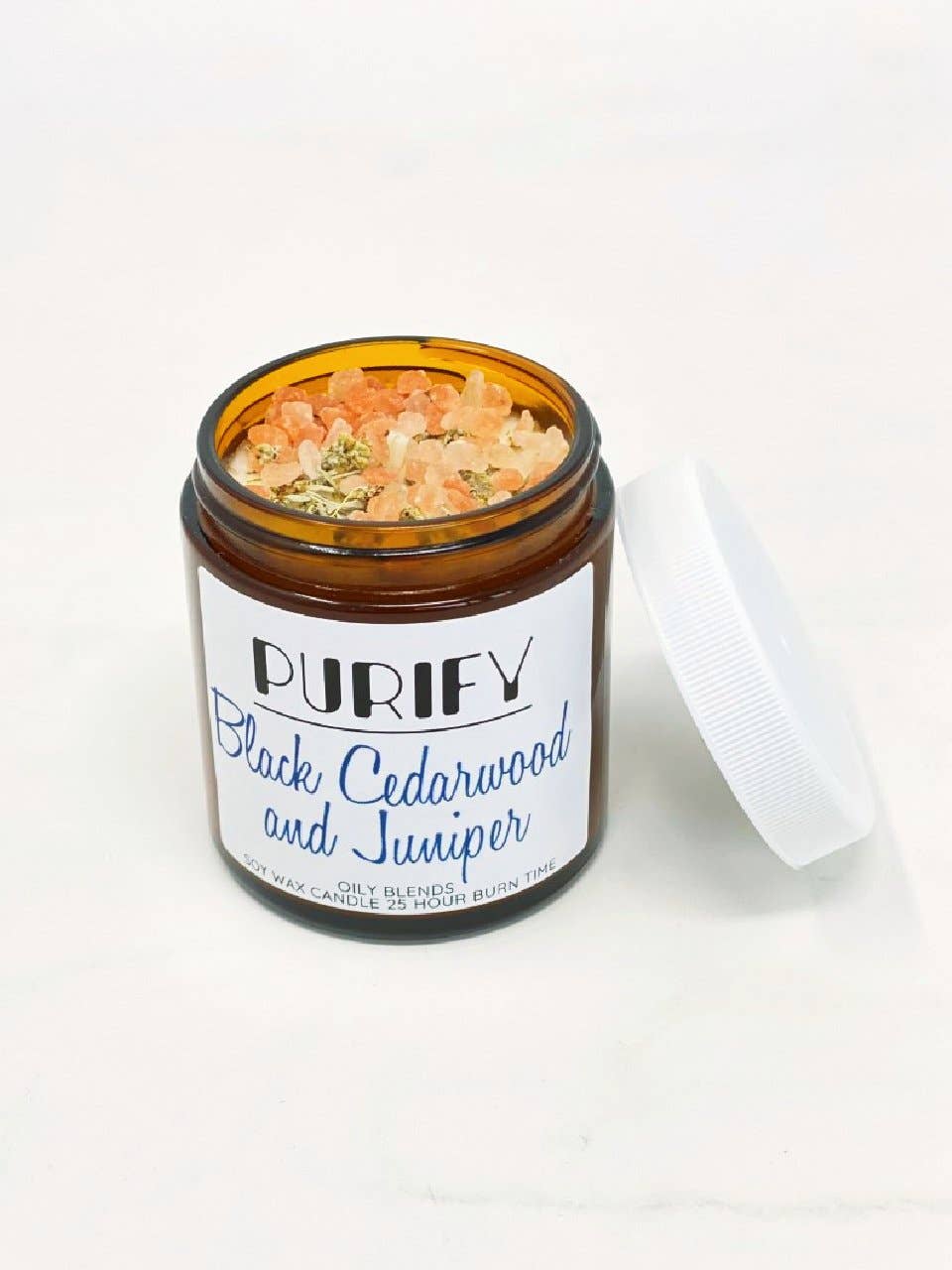 Oily Blends - Wholesale Jar/Filled Candle - Small Purify Candles with Herbs and Pink Salt - 25 Hour Burn0