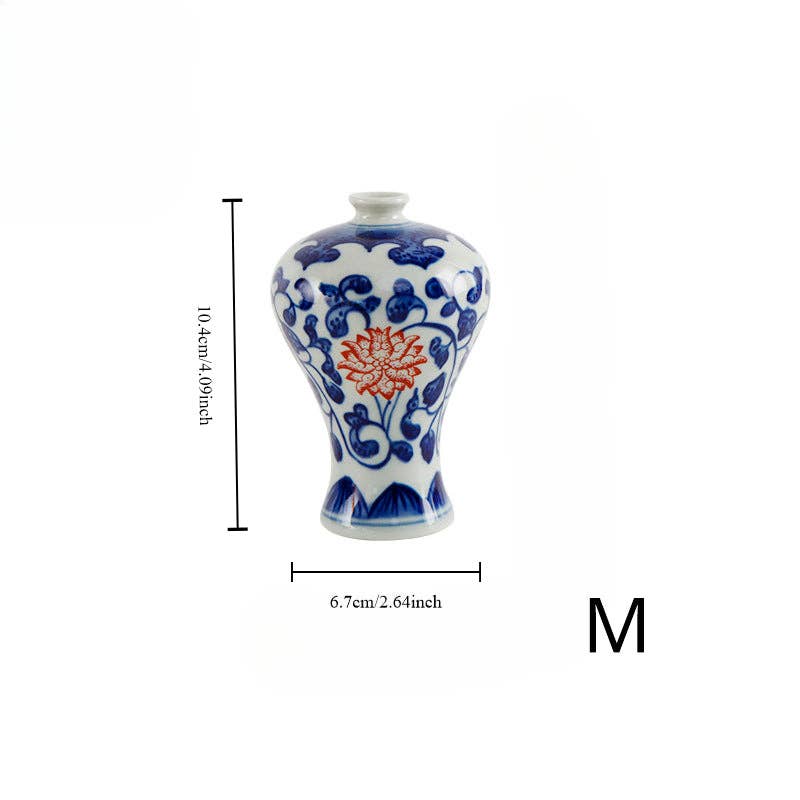 Gohobi （We cover U.S. import duties） - Wholesale Vase - Gohobi Hand-painted Blue and White Porcelain Vase (Red Flowers)12