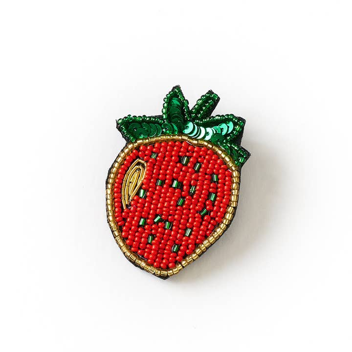 Matr Boomie Fair Trade - Wholesale Brooch - Bala Mani Beaded Strawberry Brooch Pin - Handmade