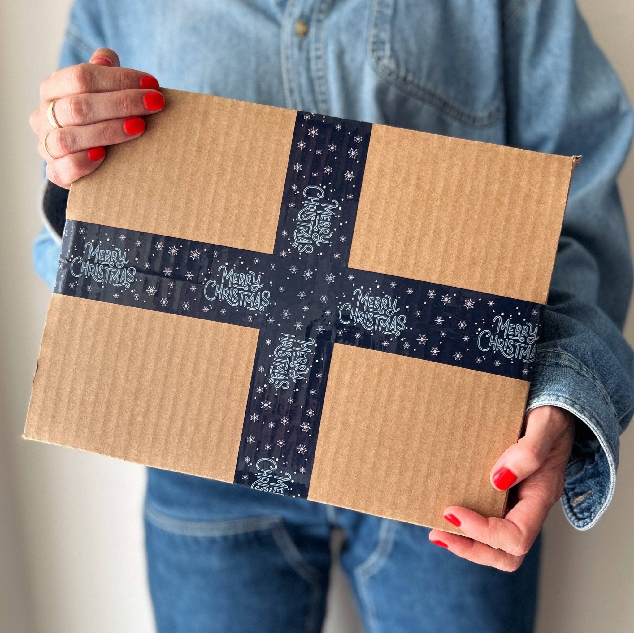 Shippy Tape - Wholesale Tape - Merry Christmas Shipping Tape - Navy Snow (55-Yard Roll)4