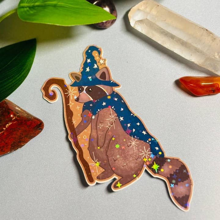 Wizard Raccoon Sticker for wholesale by MysticalToastArt