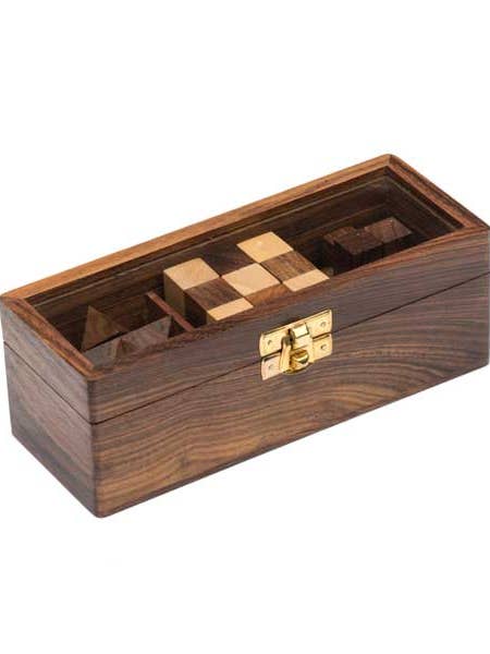 Geometric Puzzle Game Trio Gift Set - Hand Carved Wood for wholesale by Matr Boomie Fair Trade