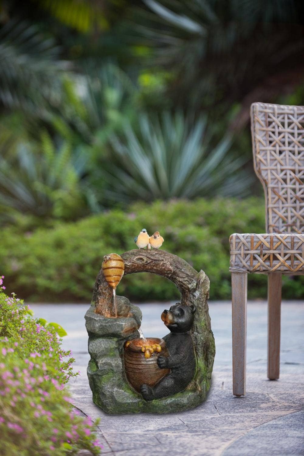 A&B Home Group Inc. - Wholesale Outdoor Ornament/Decor - 18.5x11.8x22.6" Two-Tiered Water Fountain w/ Woodland Animal2