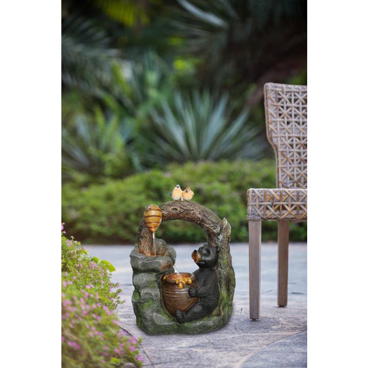 A&B Home Group Inc. - Wholesale Outdoor Ornament/Decor - 18.5x11.8x22.6" Two-Tiered Water Fountain w/ Woodland Animal2