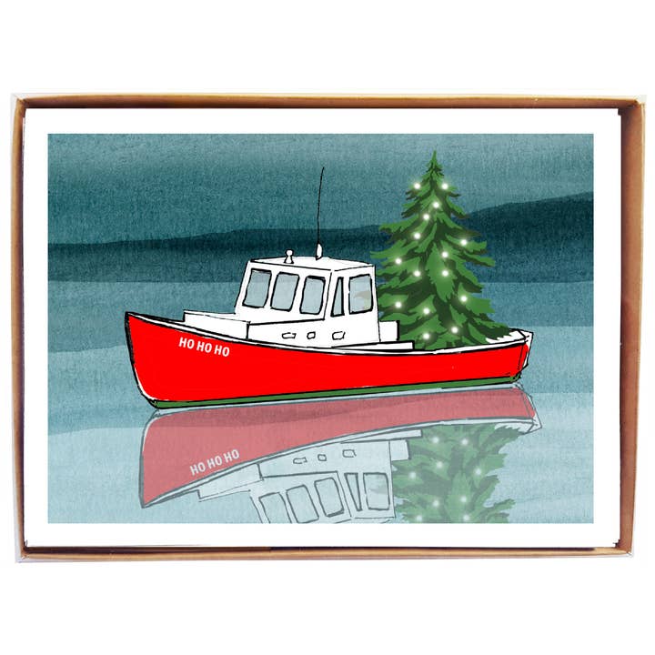 Lobster Boat - box of 8 for wholesale by mollyOcards
