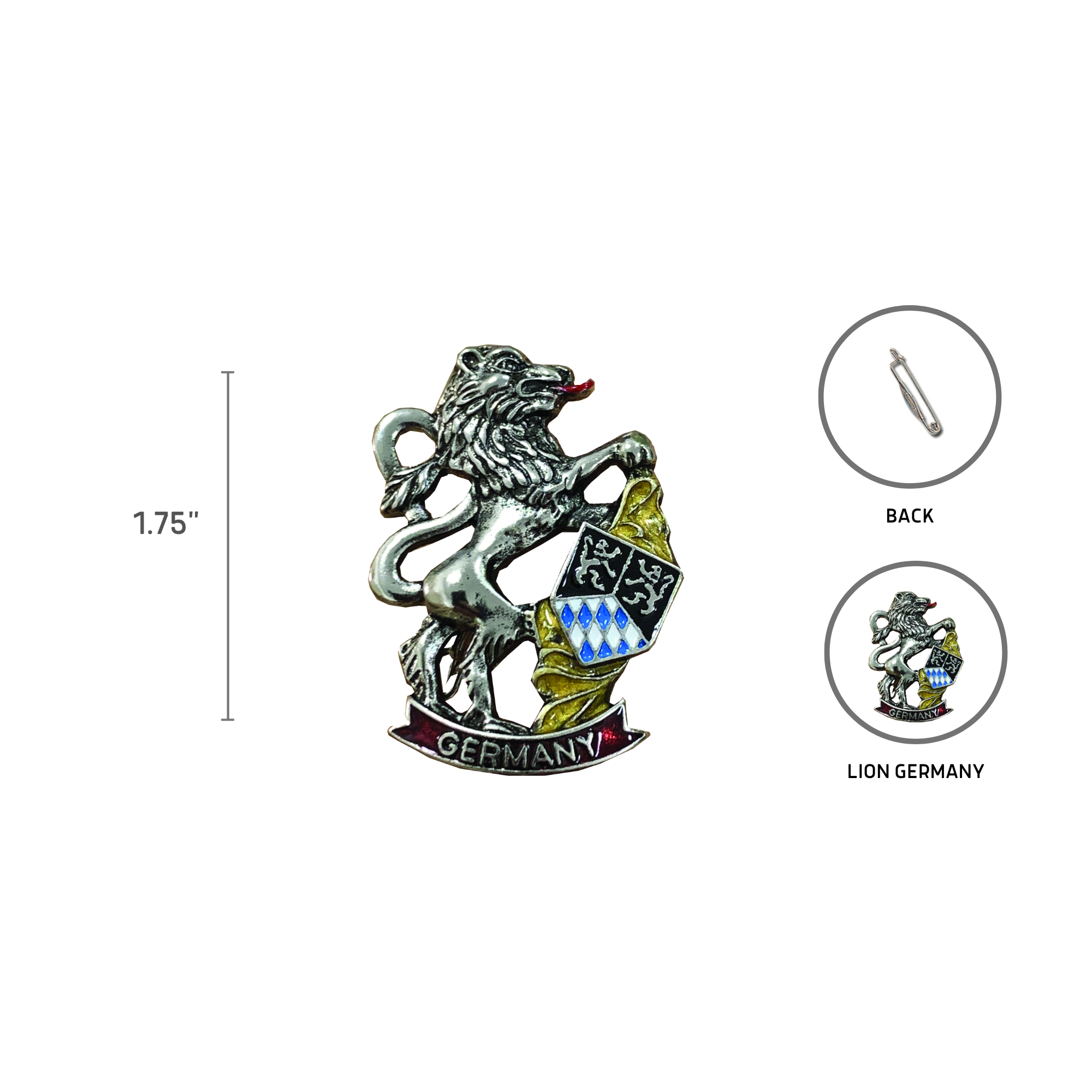 European Heritage Gifts - Vente Épinglettes/boutons - Épinglette à chapeau en métal de l'Oktoberfest Bavarion Lion allemand avec « Allemagne »1