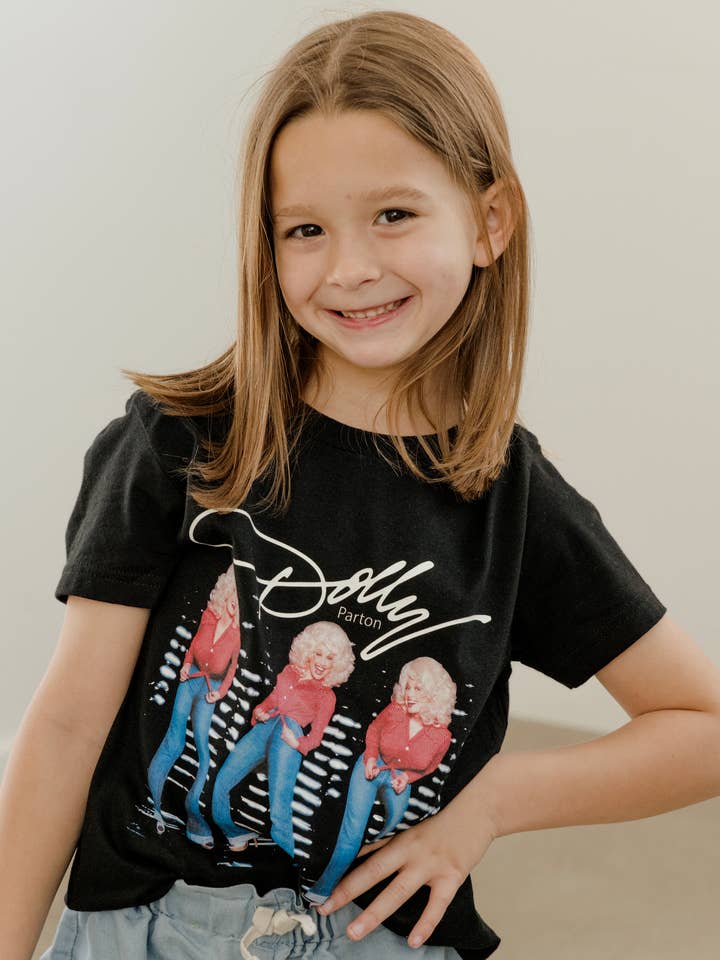 LivyLu - Wholesale Screen Printed T-Shirt - Kids - Children's Dolly Parton Triple Threat Black Tee1