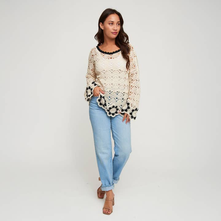 Elsie & Zoey – wholesale Pullovertröja - Dam – Stickad Tröja Faye Blommig Virkad Långärmad Bomullsblandning6