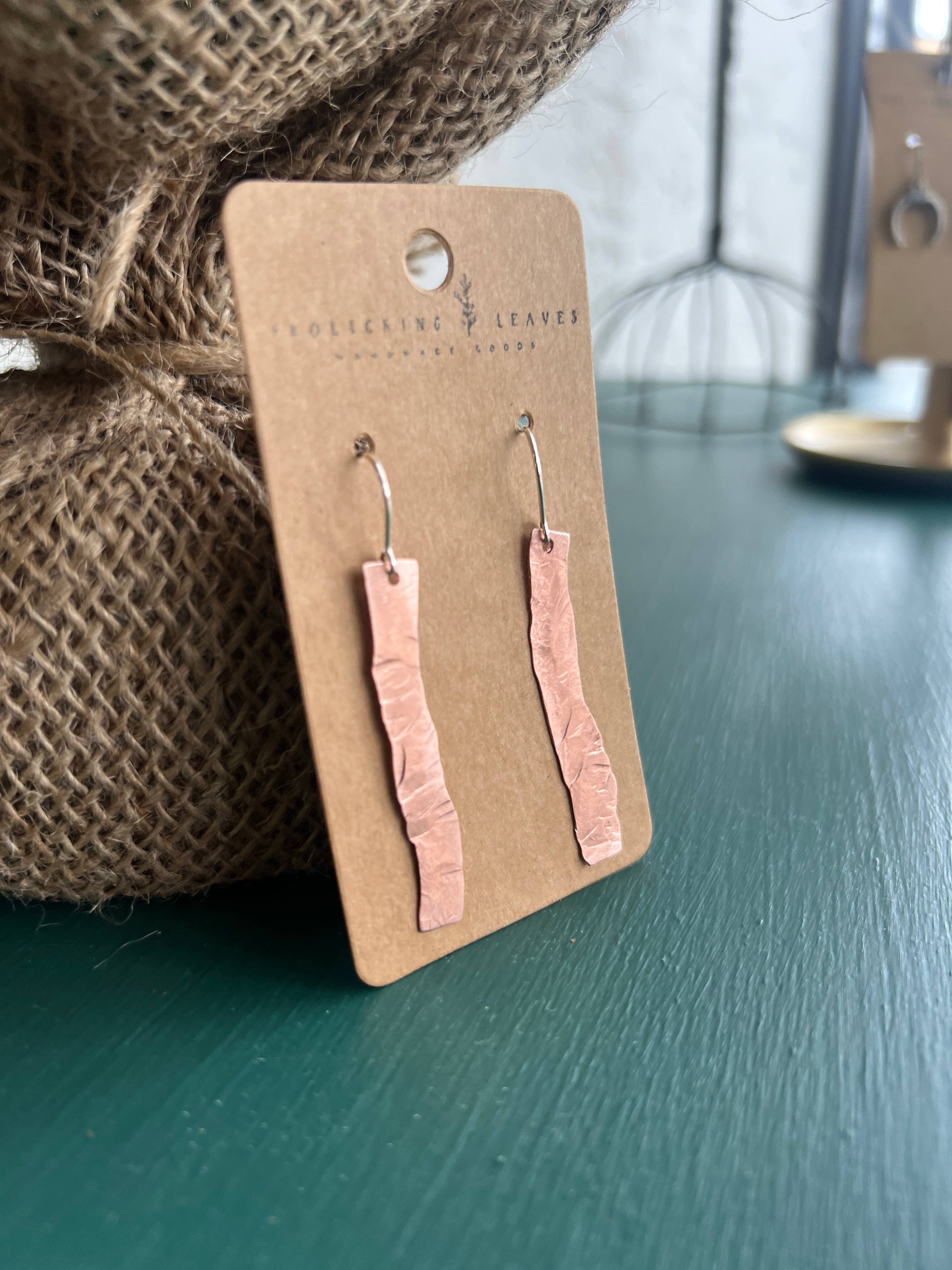 Frolicking Leaves - Wholesale Dangle Earrings - Crooked Hammered Copper Earrings2
