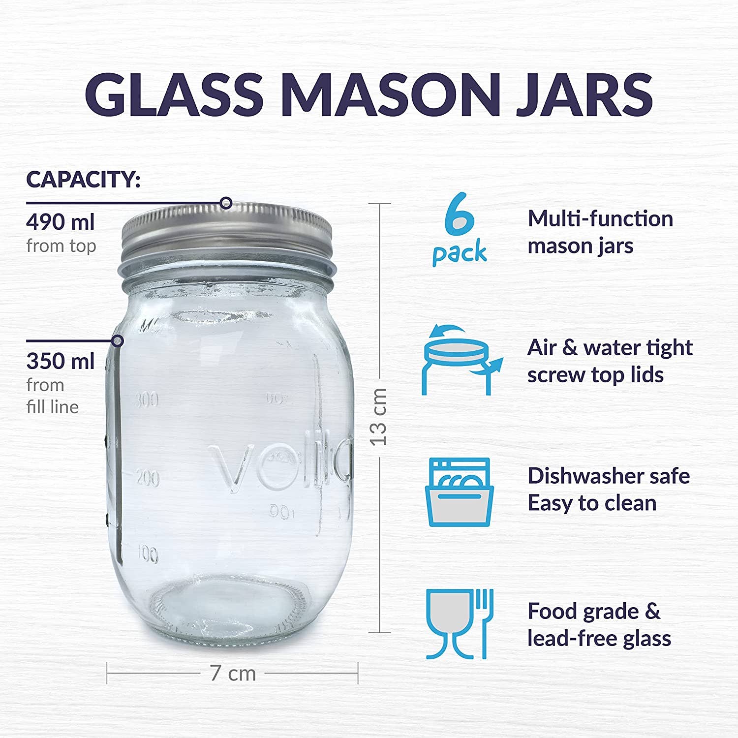 Jara Trading – wholesale Jar – Mason Airtight Glass Preserving Jars With Lids (6 x 490ml)2