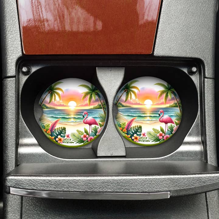 Tropisches Set aus 2 Neopren-Auto-Untersetzern für den Großhandel von Uniquely Designed By Rebecca