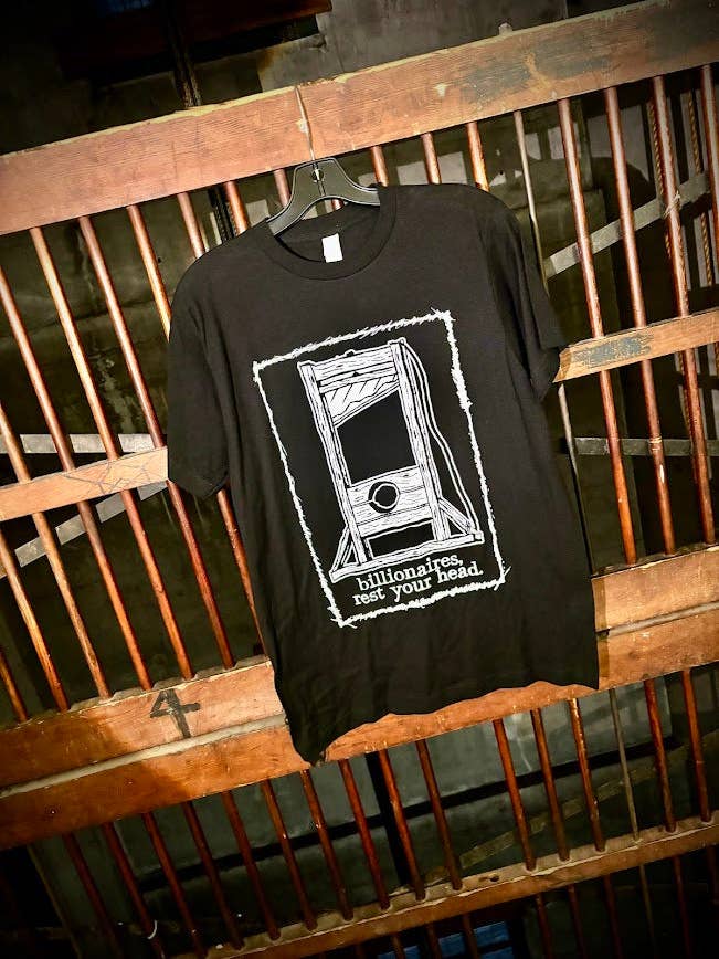 Three Raccoons - Wholesale Screen Printed T-Shirt - Unisex - Billionaires, rest your head, guillotine t-shirt.6