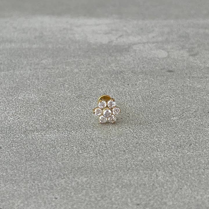 Elara Body Jewelry - Wholesale Stud/Post Earrings - Flat Back CZ Flower Stud Earring/Cartilage Piercing (16G | 6mm or 8mm | Surgical Steel | Gold or Rose Gold)1