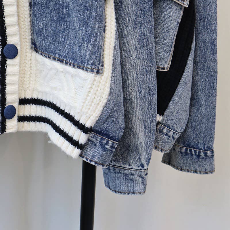 Productseeker - Wholesale Cardigan - Women's - JP26 2025 Autumn Denim Patchwork Knit Cardigan Jacket10