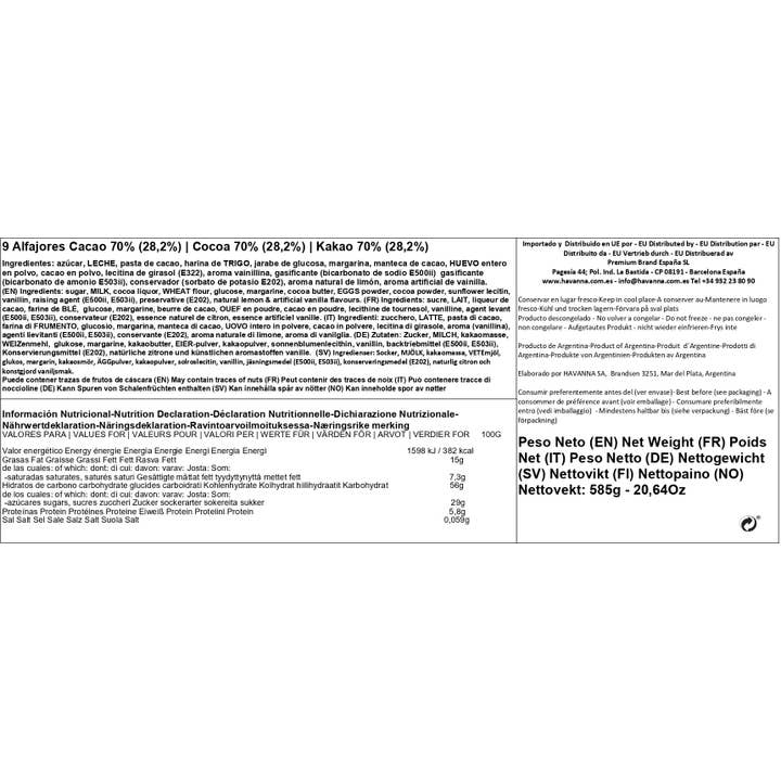 Premium Brand - Vente Biscuits - Havanna | Alfajores enrobés de chocolat pur 70 % cacao | 9 unités | 585 grammes5