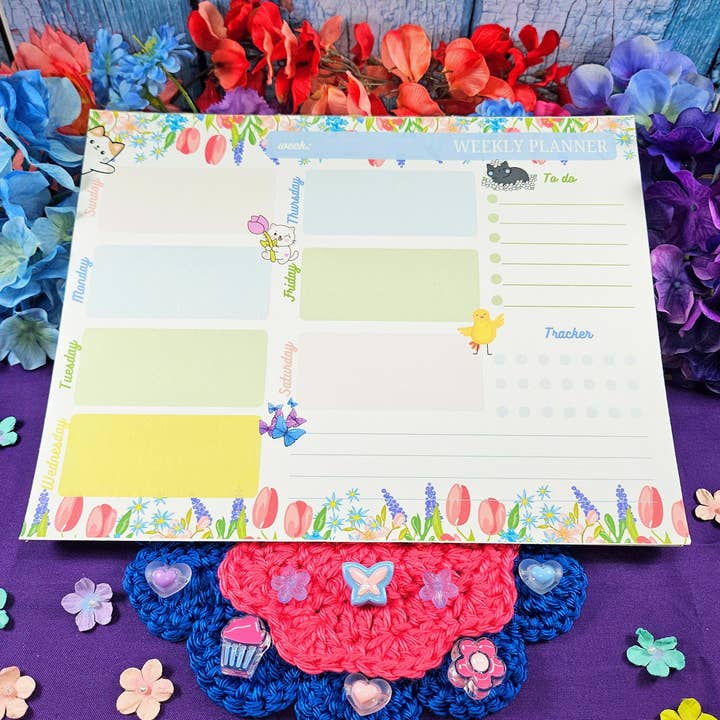 Autumnmist Boutique - Wholesale Notepad - Whiskers & Wildflowers Weekly Planner Notepad 8.5" x 11"