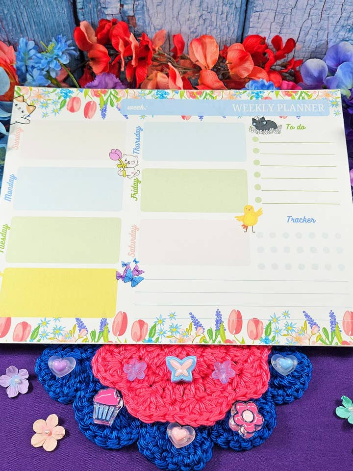 Bloc-notes hebdomadaire "Moustaches & Fleurs Sauvages" 21,6 cm x 27,9 cm pour la vente par Autumnmist Boutique