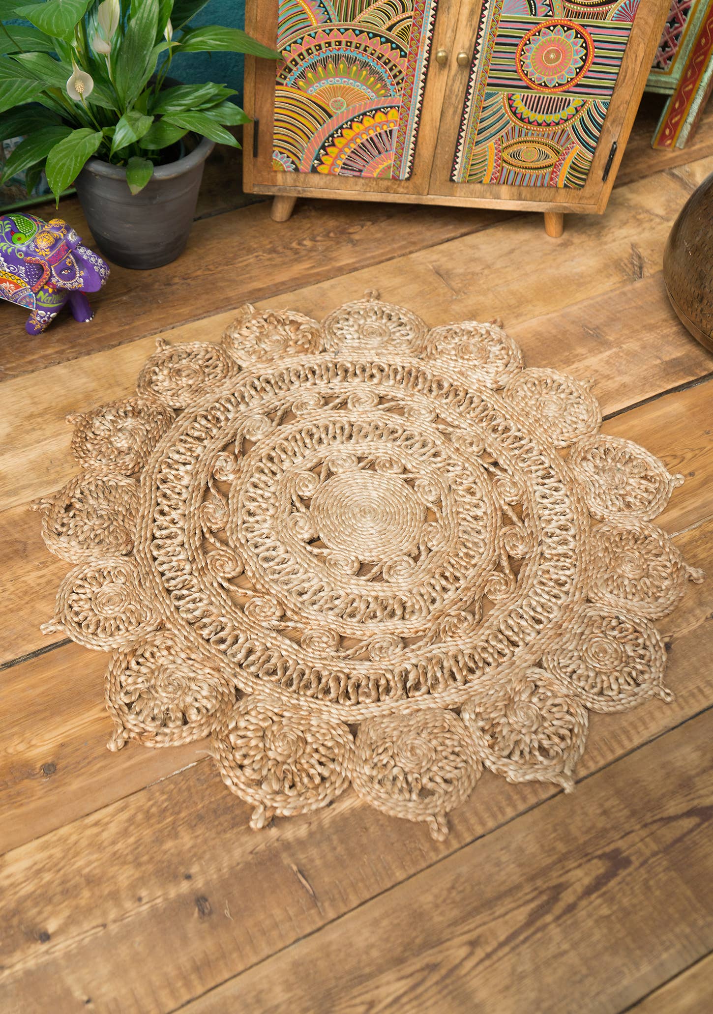 Namaste - Wholesale Area Rug - Kalavi Round Jute Braided Openweave Rug 90X90Cm0