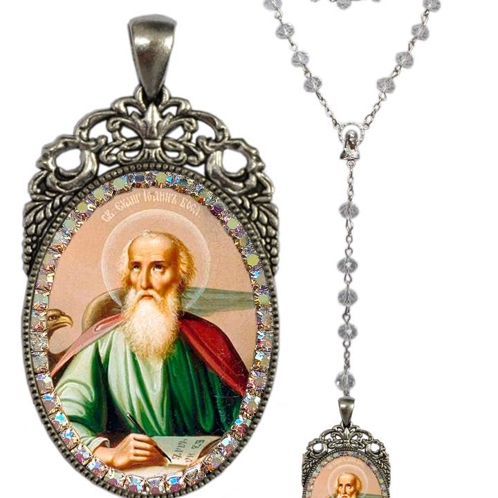 MariaSantissimaShop - Vente Collier de prière en perles - Rosaire Jean l'Apôtre - Saint Patron de l'Amour ; Loyauté ; Amitiés ; Auteurs ; Libraires ; Victimes de brûlures ; Victimes du poison-emin ; Marchands d'art