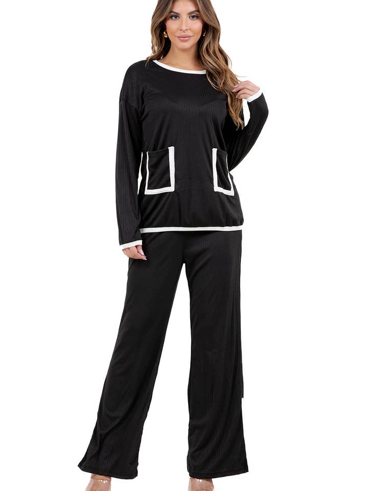 Negro CONJUNTO CASUAL DE DOS PIEZAS DE PANTALÓN PARA MUJERES de venta al por mayor en Faire2