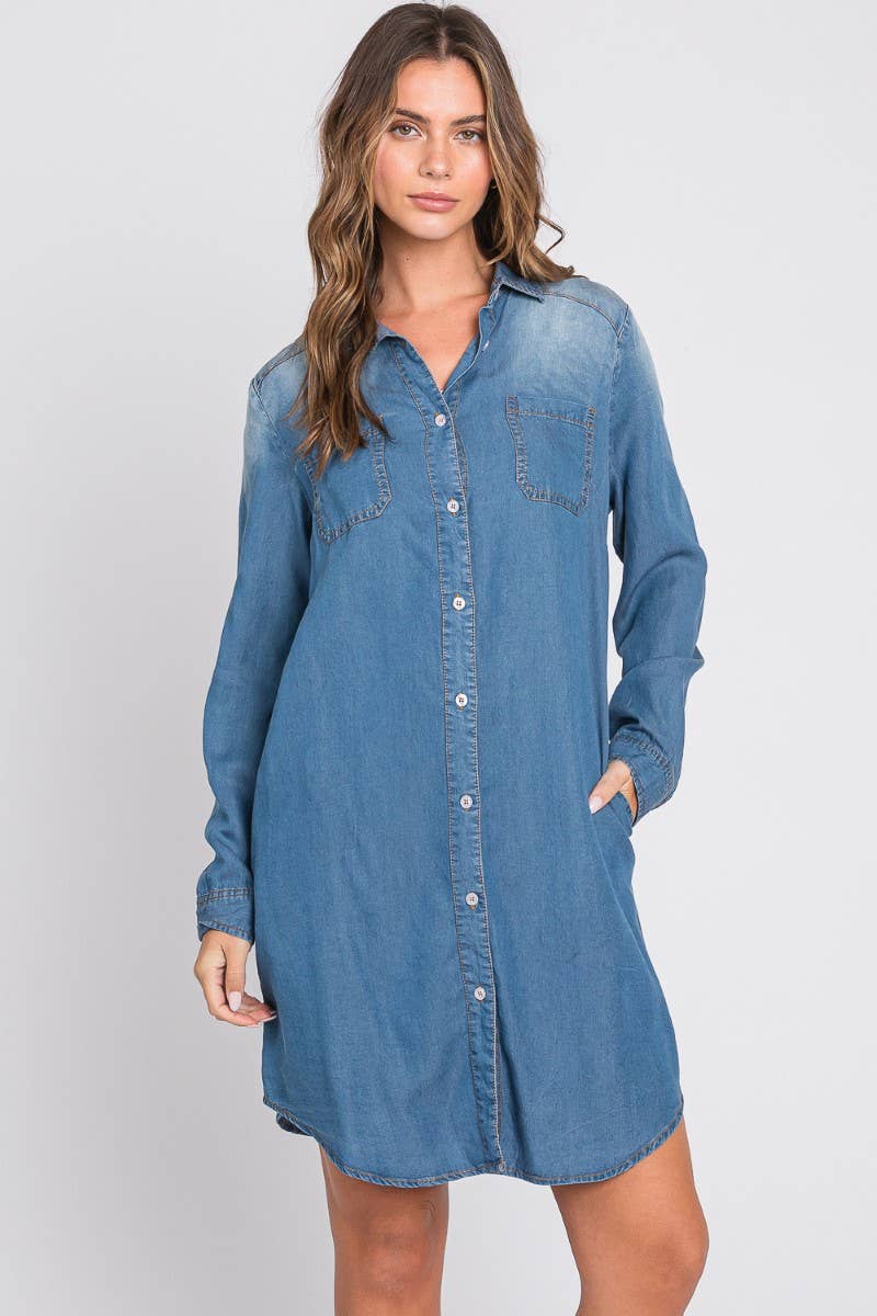 ZiA Apparel - Wholesale Dress - Women's - Washed Shirts Denim Dress 13