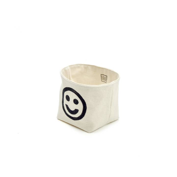 Gray Green Goods – wholesale Plant pot – Smiley Face Blockprint Canvas Planter—4"