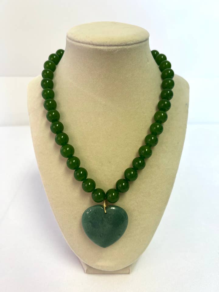Solid Green Beaded Necklace with Green Heart Pendant for wholesale by Merritt Millie